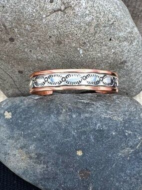 Robert Little Navajo Native American Sterling Silver Copper Cuff Bracelet 7.5"